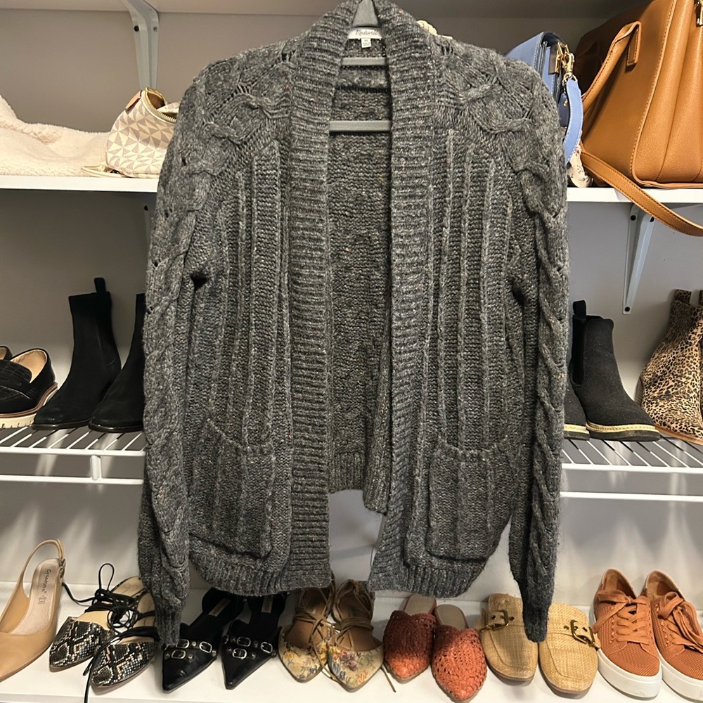 Women’s Madewell Open Front Knit Cardigan in Dark Grey